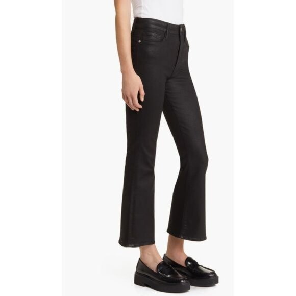 New FRAME Le Crop Flare cropped coated high-rise flared jeans in Black Size 31 - Picture 15 of 15